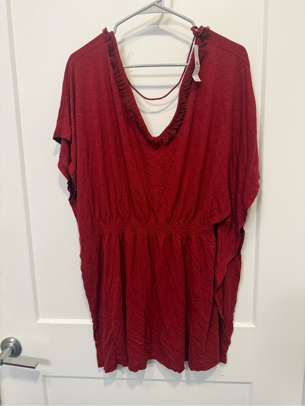 NWT Loft Beach Deep Red V-Neck Coverup with Fringe Trim